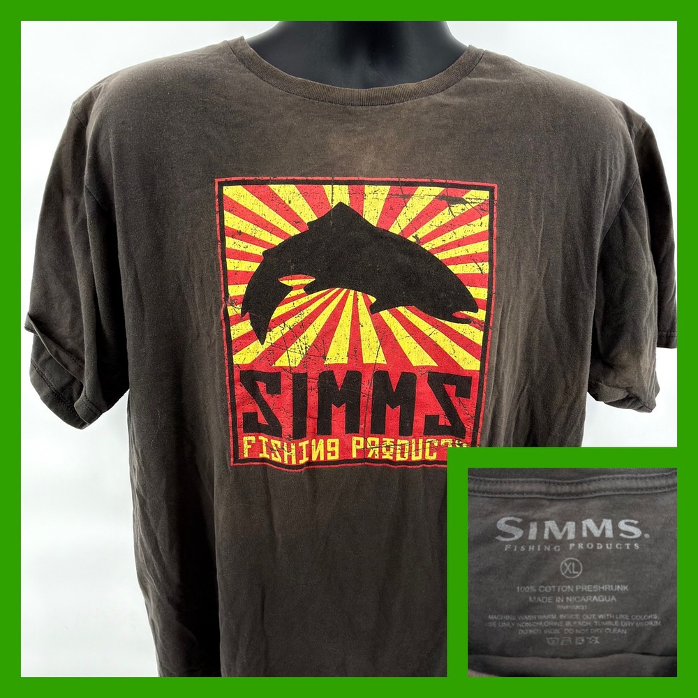 Simms Fishing Products T-Shirt XL Gray Sunburst Trout Graphic Cotton Fly Fishing